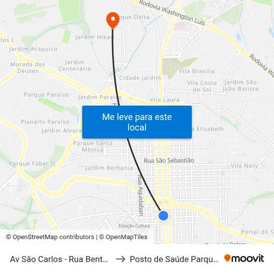 Av São Carlos - Rua Bento Carlos to Posto de Saúde Parque Delta map
