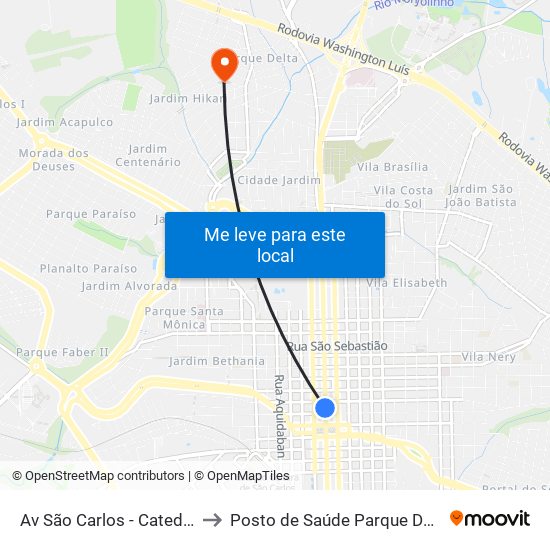 Av São Carlos - Catedral to Posto de Saúde Parque Delta map