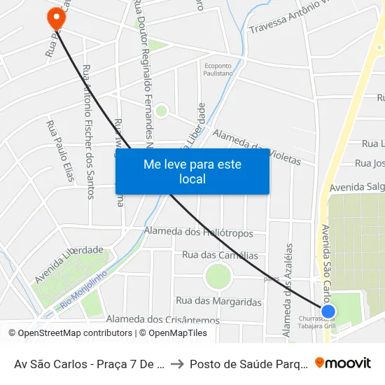 Av São Carlos - Praça 7 De Setembro to Posto de Saúde Parque Delta map