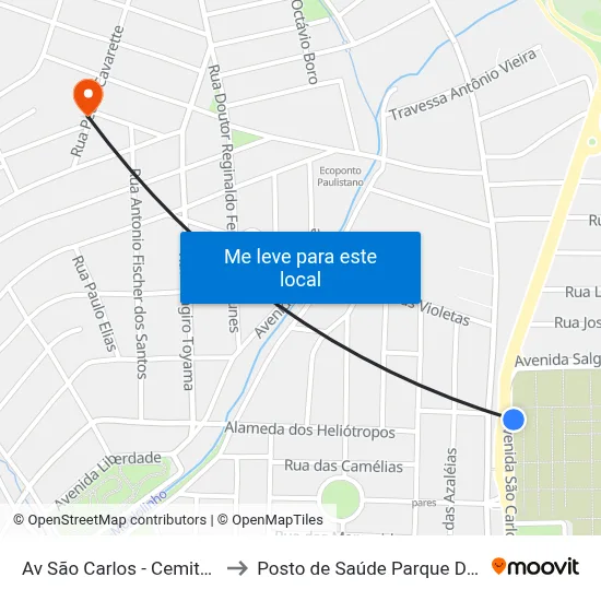 Av São Carlos - Cemitério to Posto de Saúde Parque Delta map