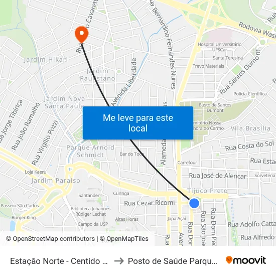 Estação Norte - Centido Centro to Posto de Saúde Parque Delta map