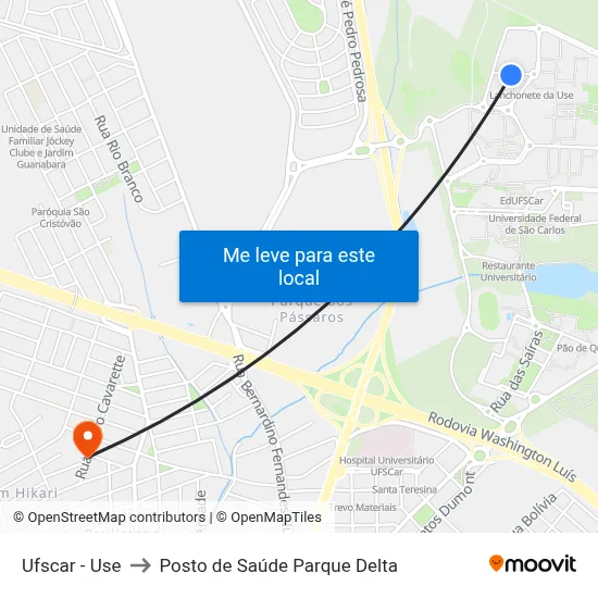Ufscar - Use to Posto de Saúde Parque Delta map