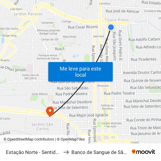 Estação Norte - Sentido Bairro to Banco de Sangue de São Carlos map