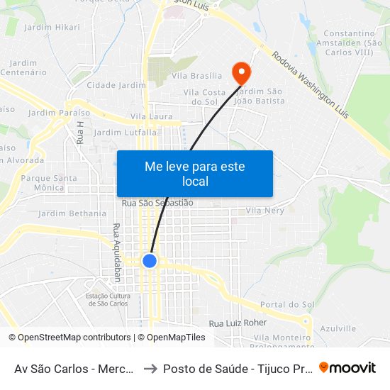 Av São Carlos - Mercado to Posto de Saúde - Tijuco Preto map