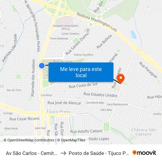 Av São Carlos - Cemitério to Posto de Saúde - Tijuco Preto map