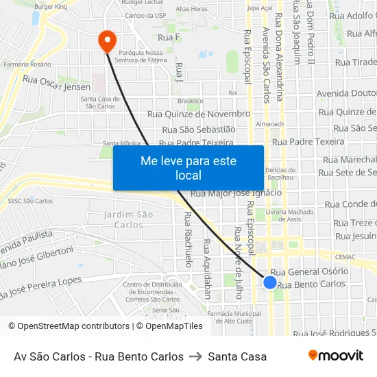 Av São Carlos - Rua Bento Carlos to Santa Casa map