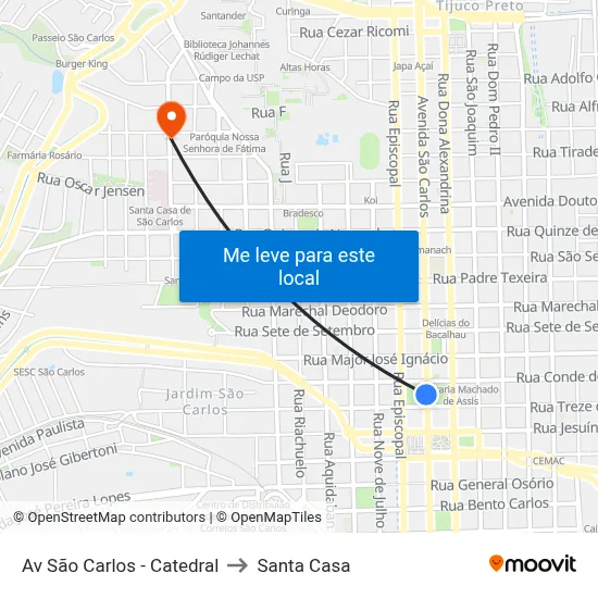Av São Carlos - Catedral to Santa Casa map