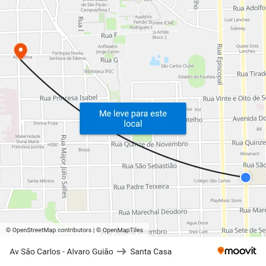 Av São Carlos - Alvaro Guião to Santa Casa map