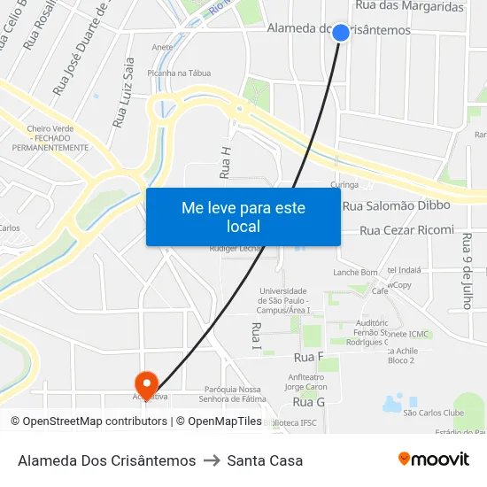 Alameda Dos Crisântemos to Santa Casa map