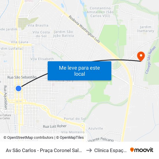 Av São Carlos - Praça Coronel Sales (Pombos) to Clínica Espaço Livre map