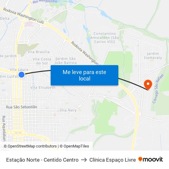 Estação Norte - Centido Centro to Clínica Espaço Livre map