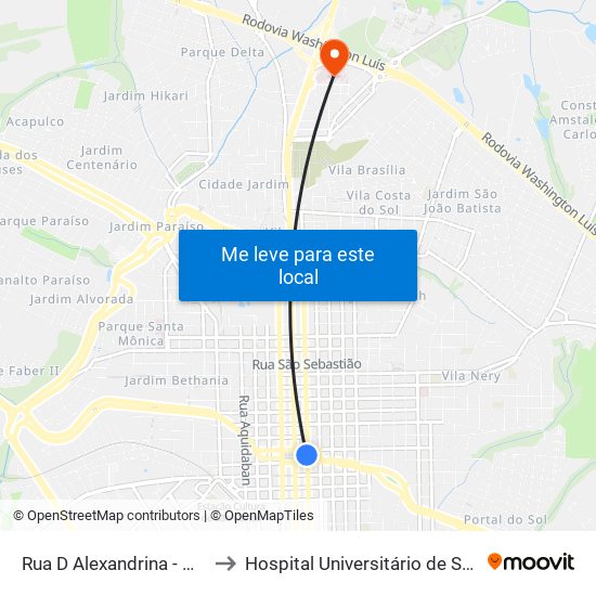 Rua D Alexandrina - Mercado to Hospital Universitário de São Carlos map
