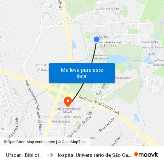 Ufscar - Biblioteca to Hospital Universitário de São Carlos map