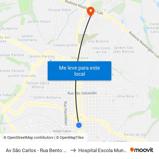 Av São Carlos - Rua Bento Carlos to Hospital Escola Municipal map