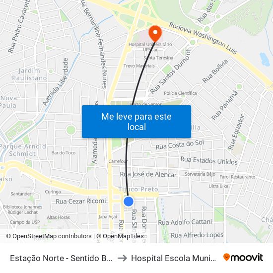 Estação Norte - Sentido Bairro to Hospital Escola Municipal map