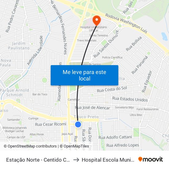 Estação Norte - Centido Centro to Hospital Escola Municipal map