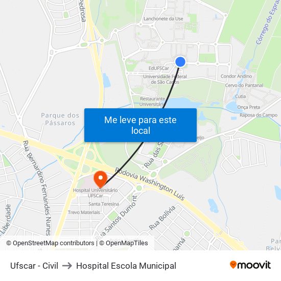 Ufscar - Civil to Hospital Escola Municipal map