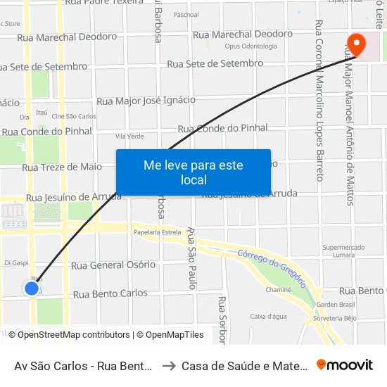 Av São Carlos - Rua Bento Carlos to Casa de Saúde e Maternidade map