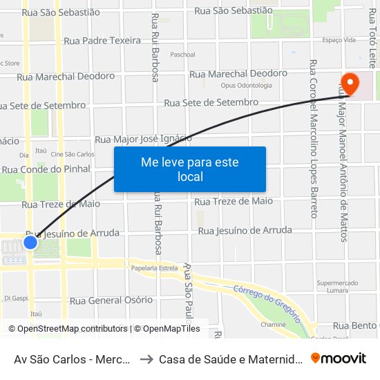 Av São Carlos - Mercado to Casa de Saúde e Maternidade map