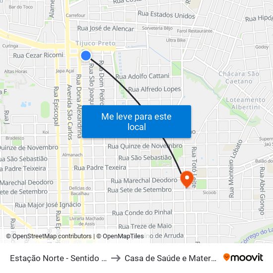 Estação Norte - Sentido Bairro to Casa de Saúde e Maternidade map
