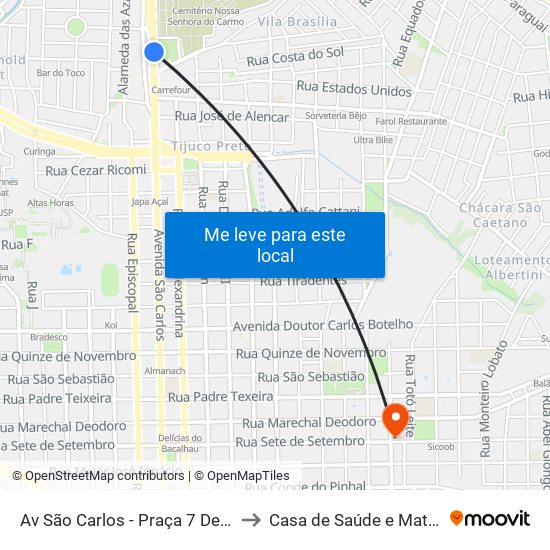 Av São Carlos - Praça 7 De Setembro to Casa de Saúde e Maternidade map