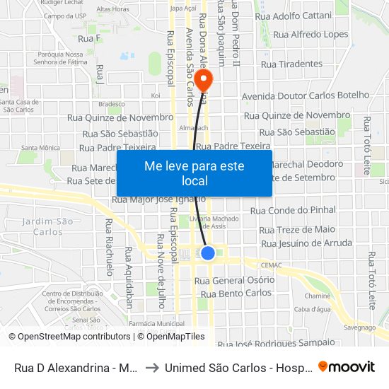 Rua D Alexandrina - Mercado to Unimed São Carlos - Hospital 24h map