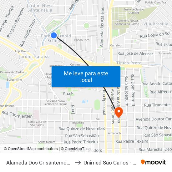 Alameda Dos Crisântemos - Kartódromo to Unimed São Carlos - Hospital 24h map