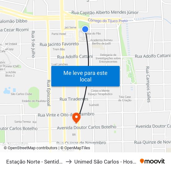 Estação Norte - Sentido Bairro to Unimed São Carlos - Hospital 24h map