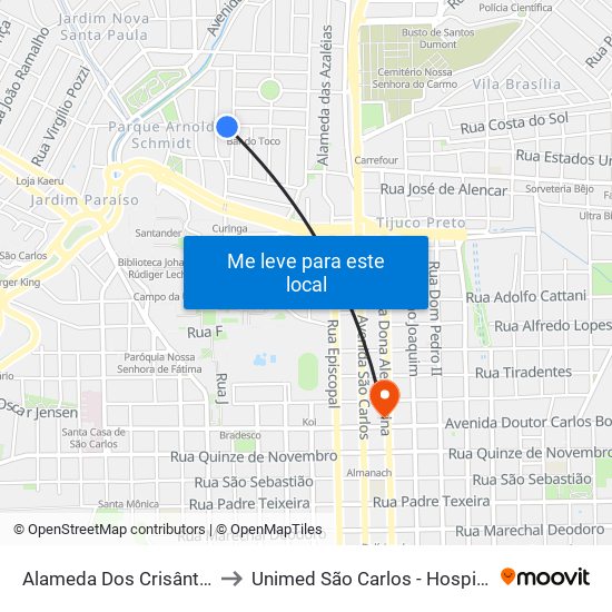 Alameda Dos Crisântemos to Unimed São Carlos - Hospital 24h map