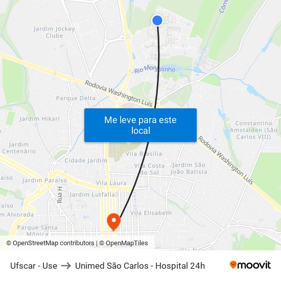 Ufscar - Use to Unimed São Carlos - Hospital 24h map