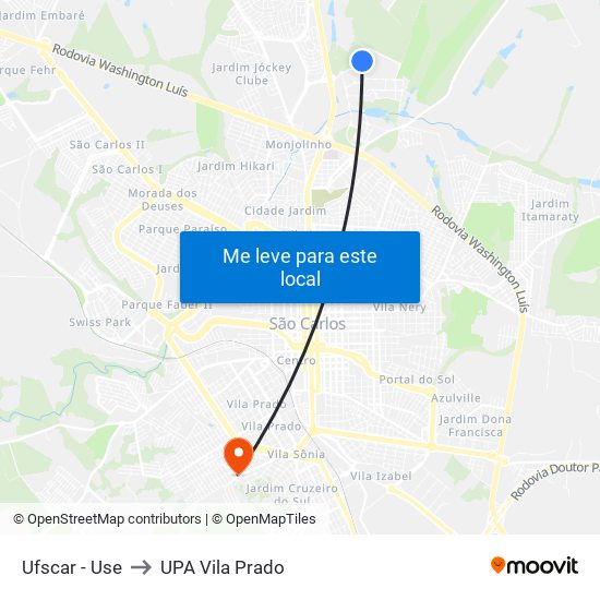 Ufscar - Use to UPA Vila Prado map