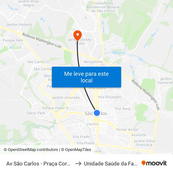 Av São Carlos - Praça Coronel Sales (Pombos) to Unidade Saúde da Família Jockey Club map