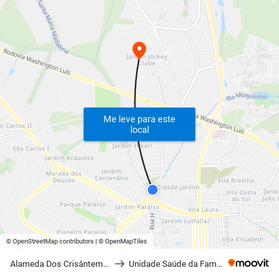 Alameda Dos Crisântemos - Kartódromo to Unidade Saúde da Família Jockey Club map