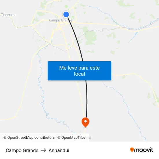 Campo Grande to Anhandui map