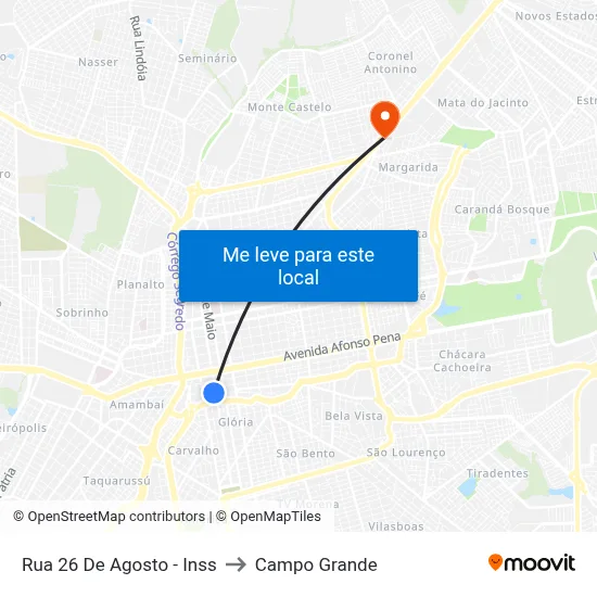 Rua 26 De Agosto - Inss to Campo Grande map