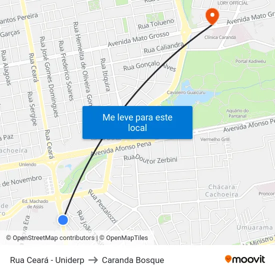 Rua Ceará - Uniderp to Caranda Bosque map
