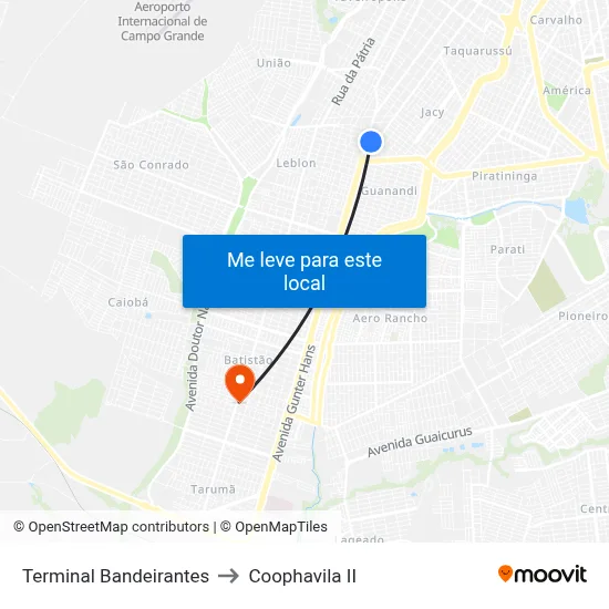 Terminal Bandeirantes to Coophavila II map
