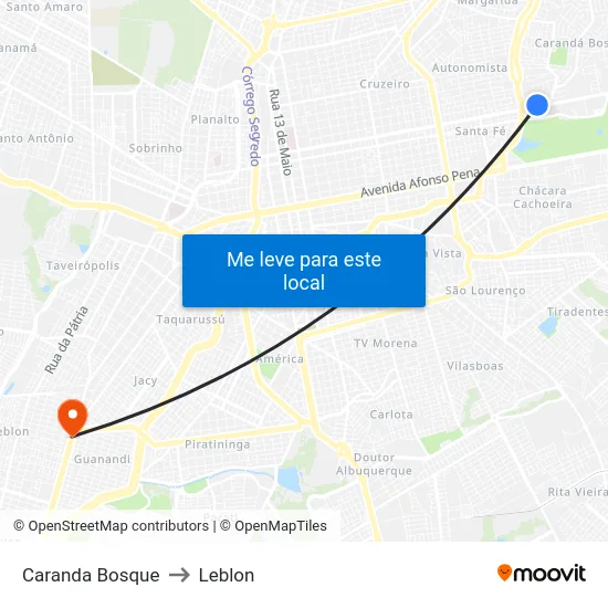 Caranda Bosque to Leblon map