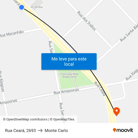 Rua Ceará, 2693 to Monte Carlo map