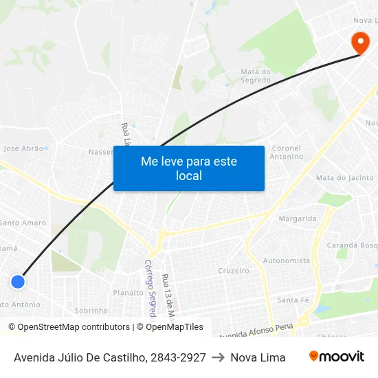 Avenida Júlio De Castilho, 2843-2927 to Nova Lima map
