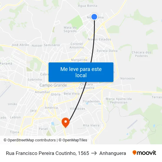 Rua Francisco Pereira Coutinho, 1565 to Anhanguera map