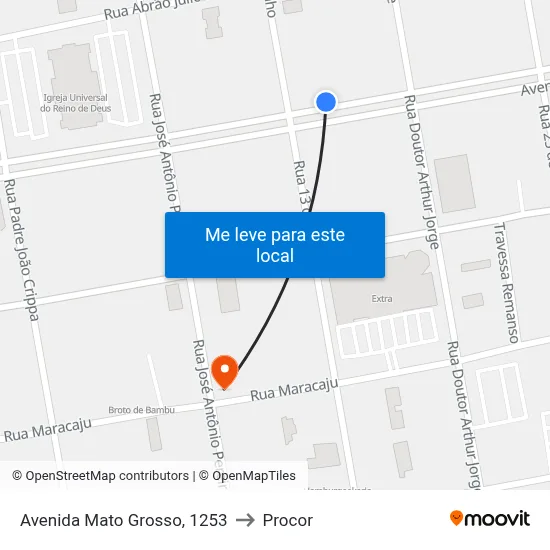 Avenida Mato Grosso, 1253 to Procor map