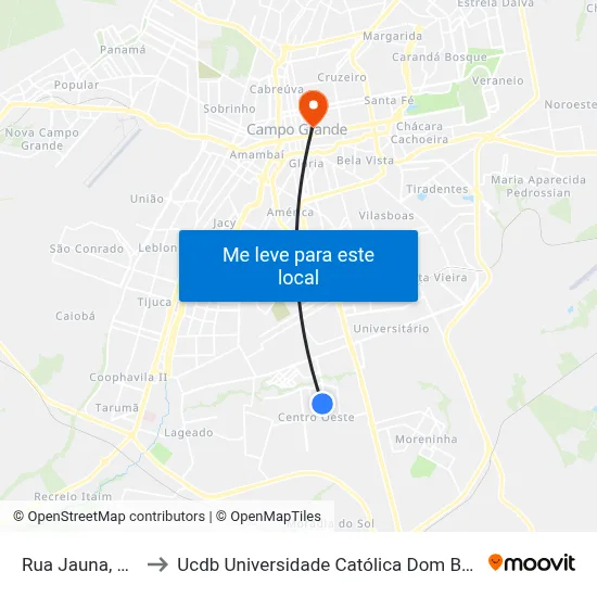 Rua Jauna, 245 to Ucdb Universidade Católica Dom Bosco map