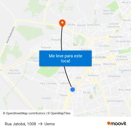 Rua Jatobá, 1008 to Uems map