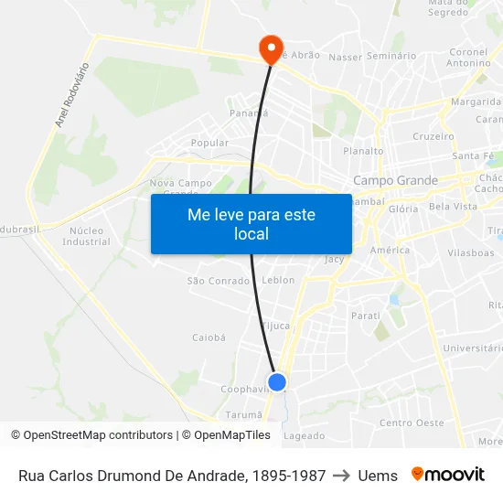 Rua Carlos Drumond De Andrade, 1895-1987 to Uems map