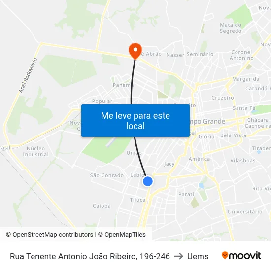 Rua Tenente Antonio João Ribeiro, 196-246 to Uems map