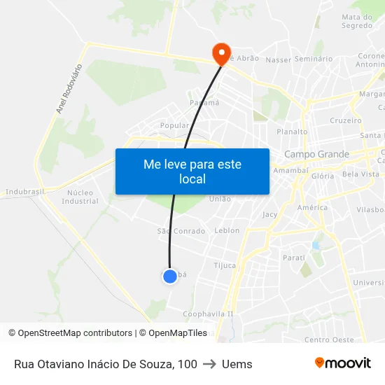 Rua Otaviano Inácio De Souza, 100 to Uems map
