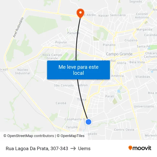 Rua Lagoa Da Prata, 307-343 to Uems map