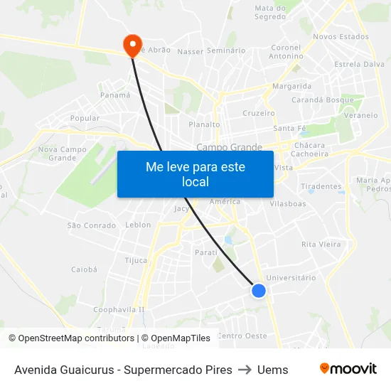 Avenida Guaicurus - Supermercado Pires to Uems map