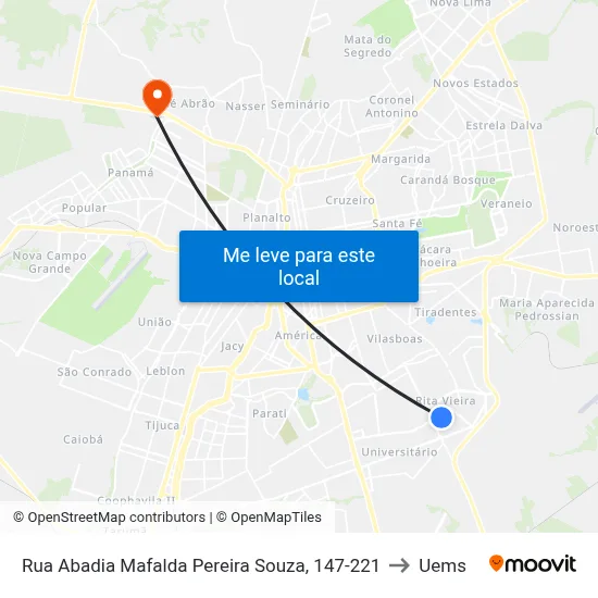 Rua Abadia Mafalda Pereira Souza, 147-221 to Uems map